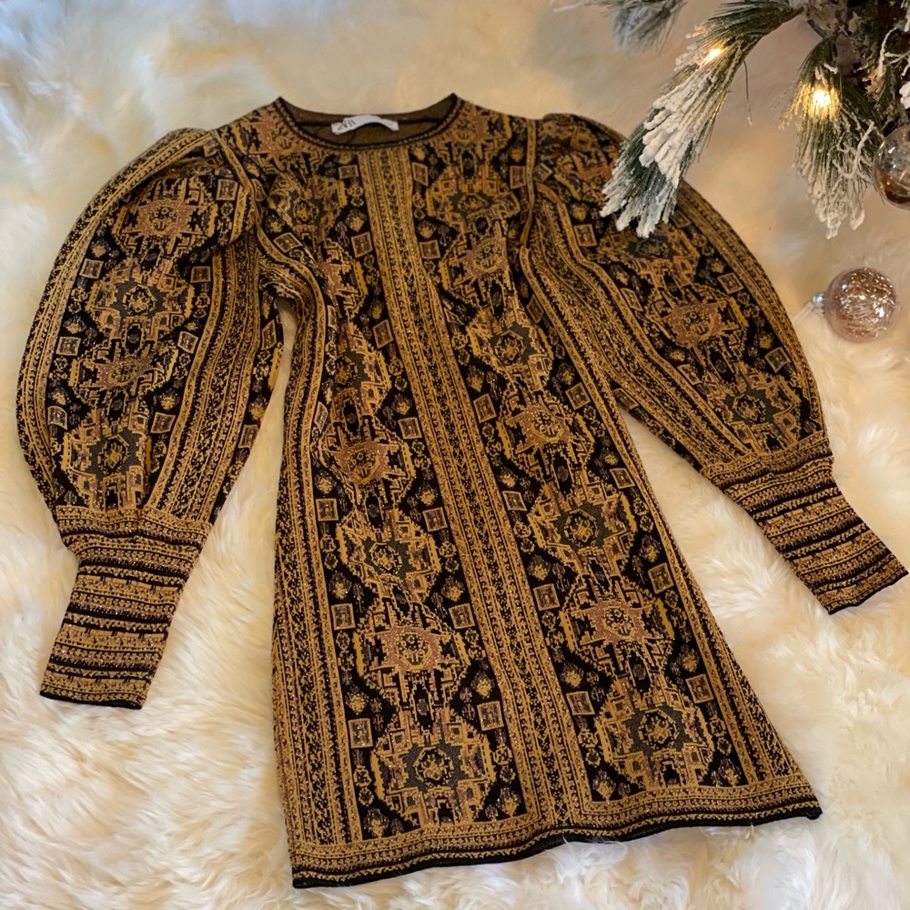 Zara mini dress with long puffy sleeves